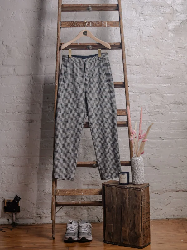 Grey Checked Straight Leg Wool Trousers-Sample