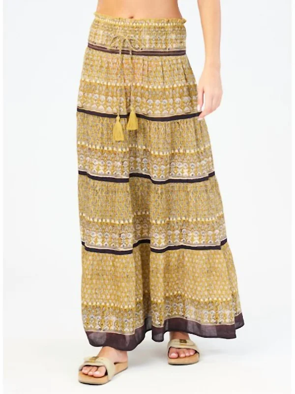 Mari Print Maxi Skirt In Mustard