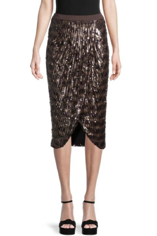 Take It Easy Sequin Wrap Skirt In Brown