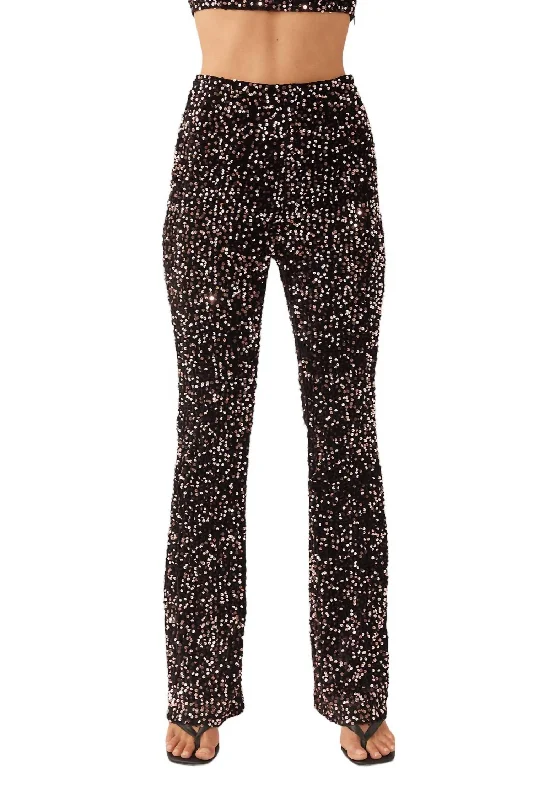 All Night Long Sequin Pants In Black/pink