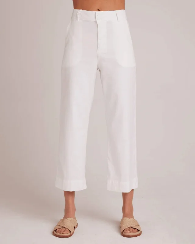 Saige Linen Wide Leg Crop Pants In White