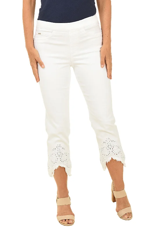 Seashell Embroidered Denim Crop Pant