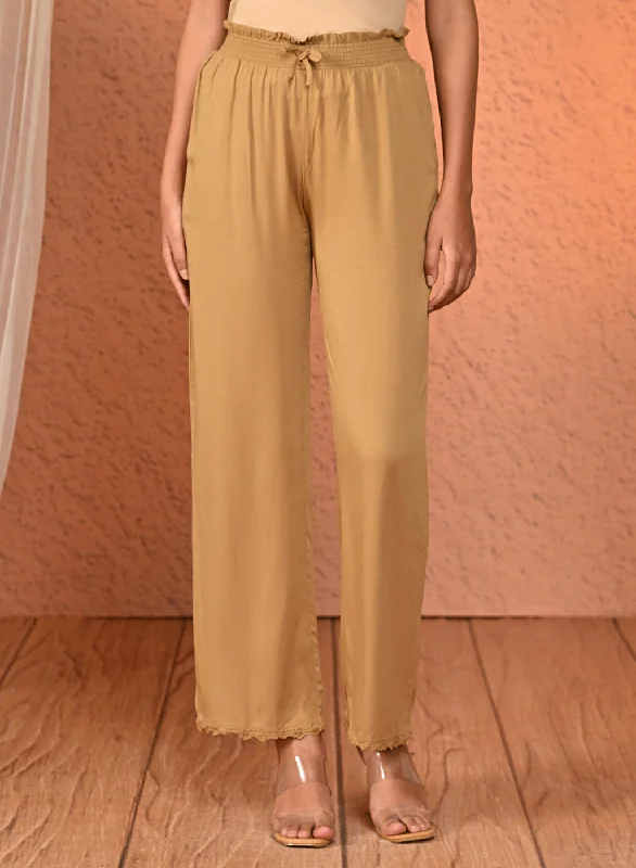 Maheer Beige Relaxed Fit Pants for Women