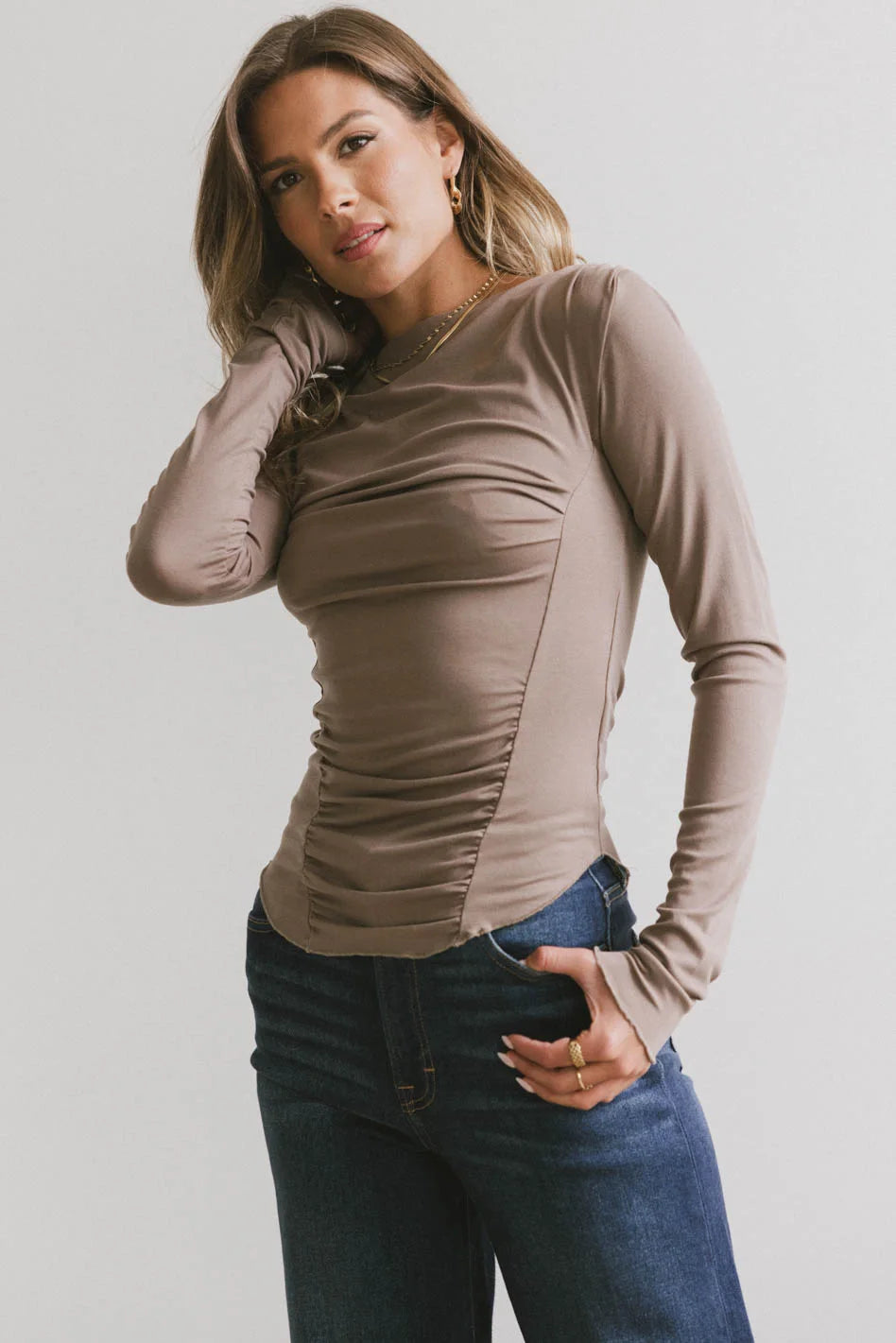 Bianca Ruched Top in Taupe