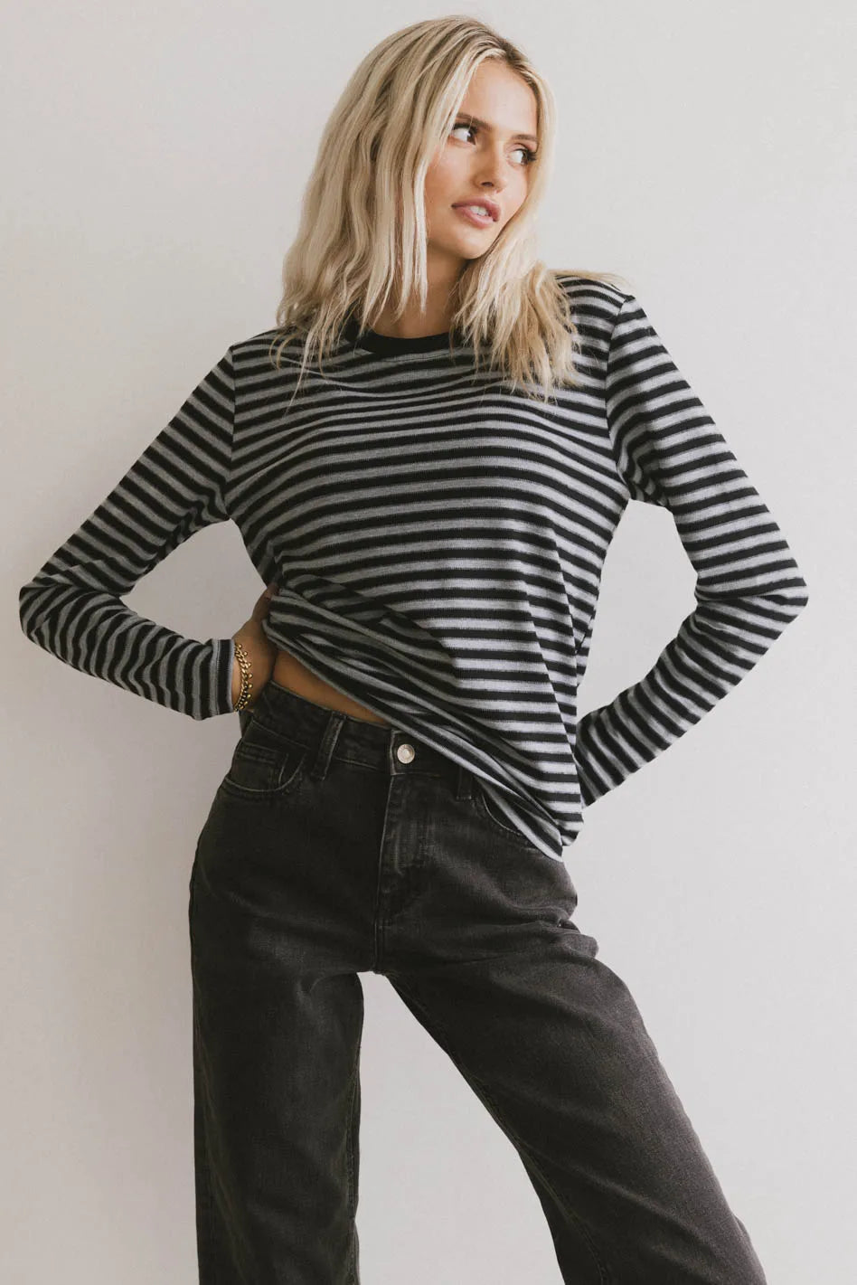 Reggie Striped Top in Grey